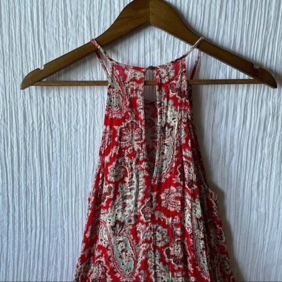American Eagle Red Paisley A-Line Halter Mini Dress, Size XXS - Picture 4 of 10